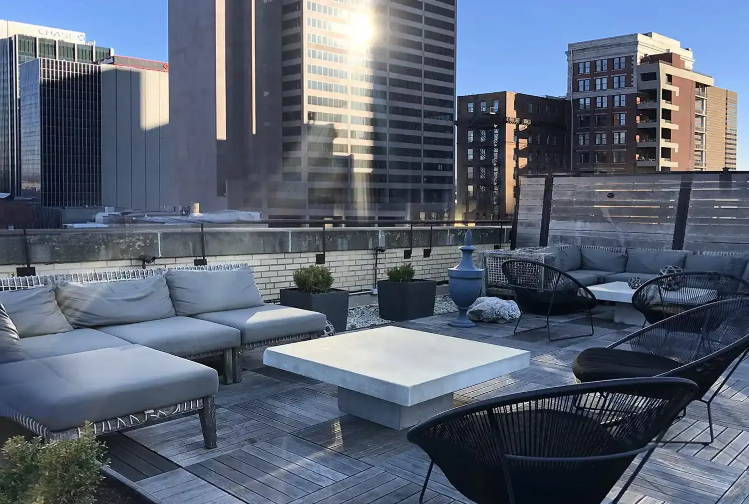 The Citizens skyline rooftop deck and lounge area