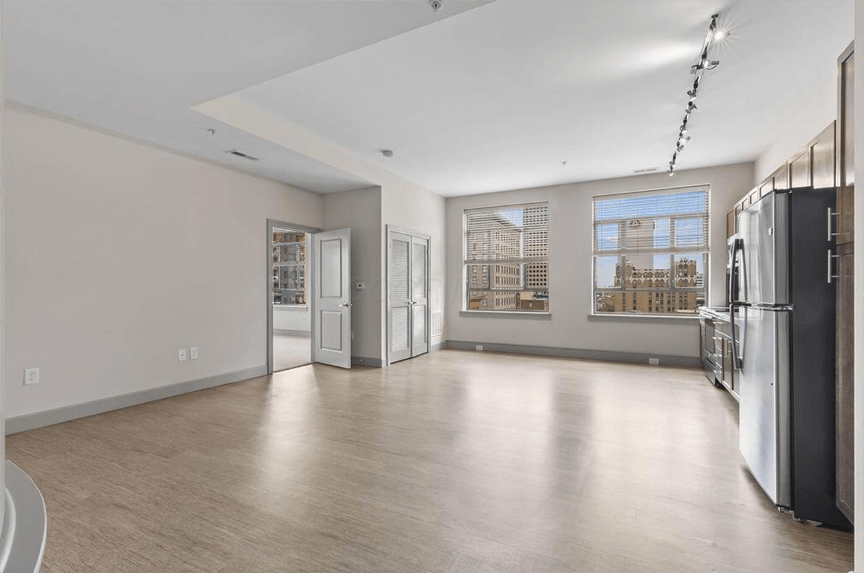 Empty modern apartment with city view